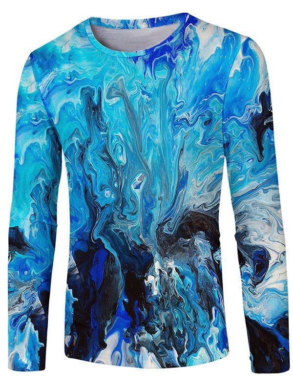 

3D Paint Print Round Neck T-shirt, Blue koi