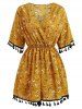 V Neck Tassels Floral Playsuit -  