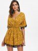 V Neck Tassels Floral Playsuit -  