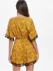 V Neck Tassels Floral Playsuit -  