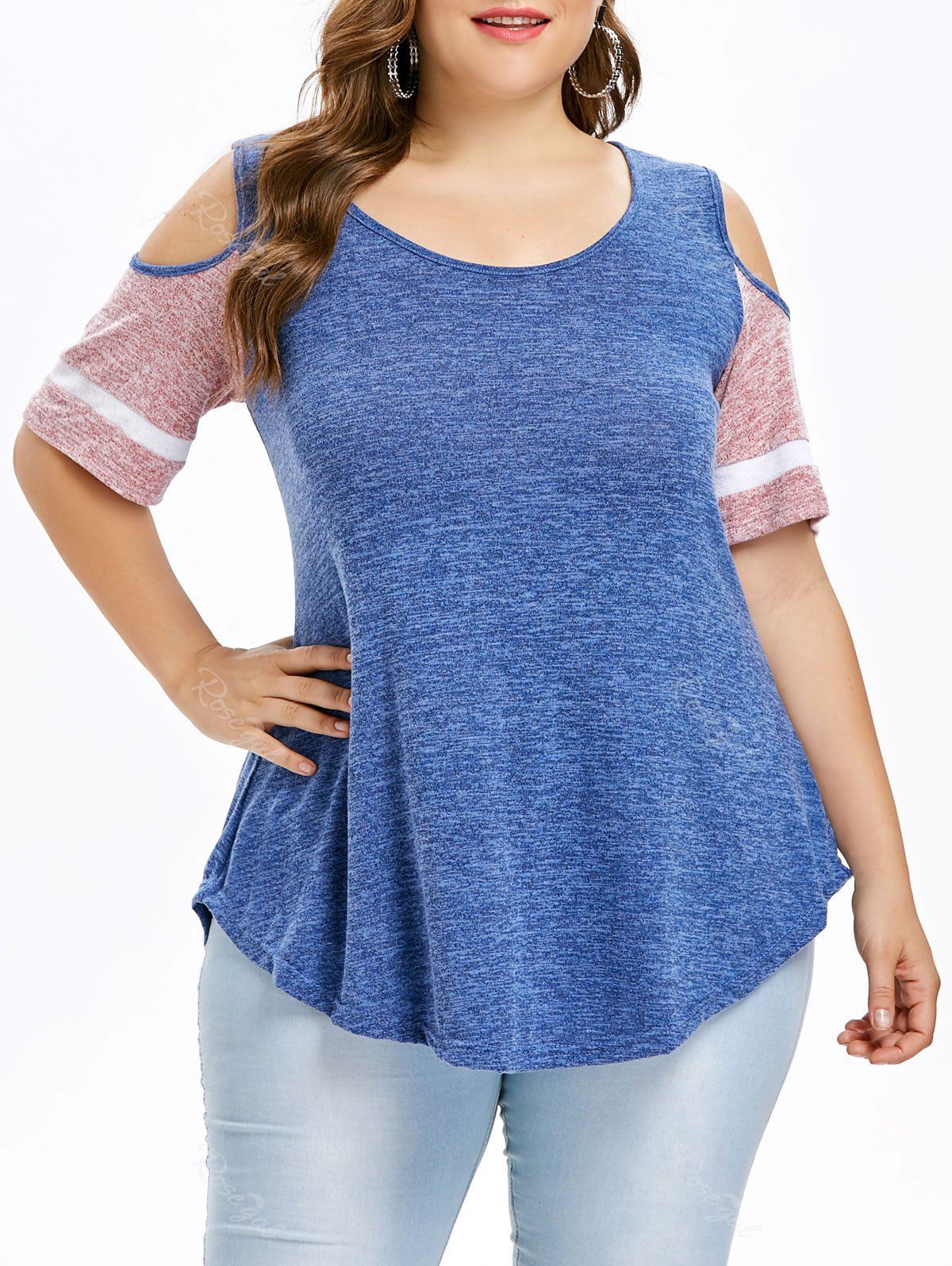 

Plus Size Half Sleeve Cold Shoulder T-shirt, Blue