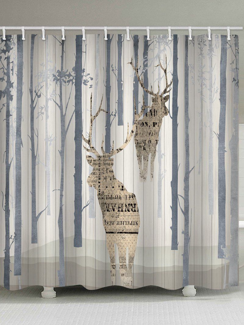 

Deer Printed Waterproof Bath Curtain, Blue gray