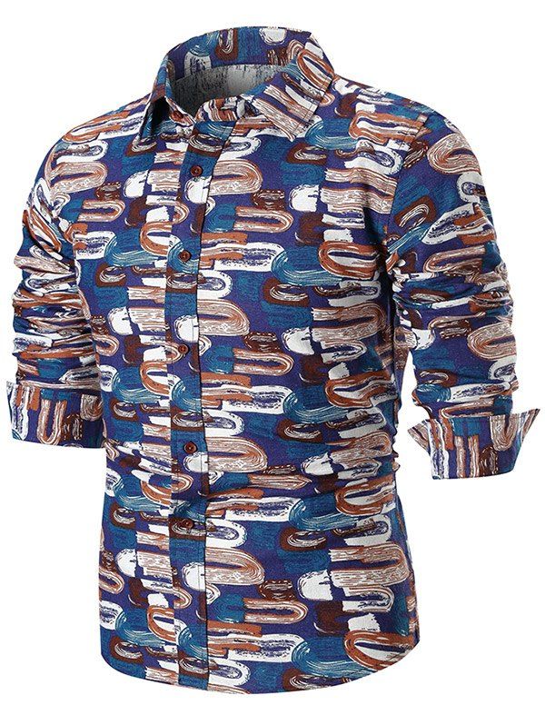 

U Shaped Painting Print Long Sleeve Shirt, Multi-a