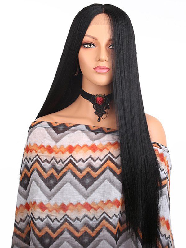 

Long Center Parting Straight Lace Front Synthetic Wig, Black