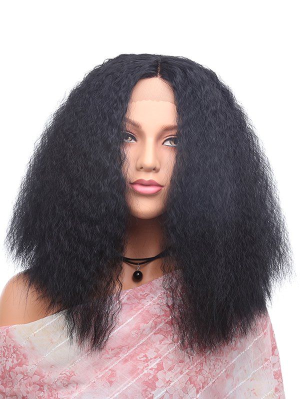 

Medium Center Parting Corn Hot Curly Synthetic Lace Front Wig, Black