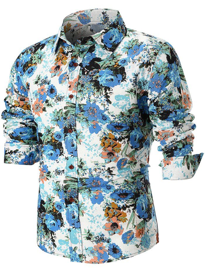

Flowers Print Long Sleeve Casual Shirt, Multi-a