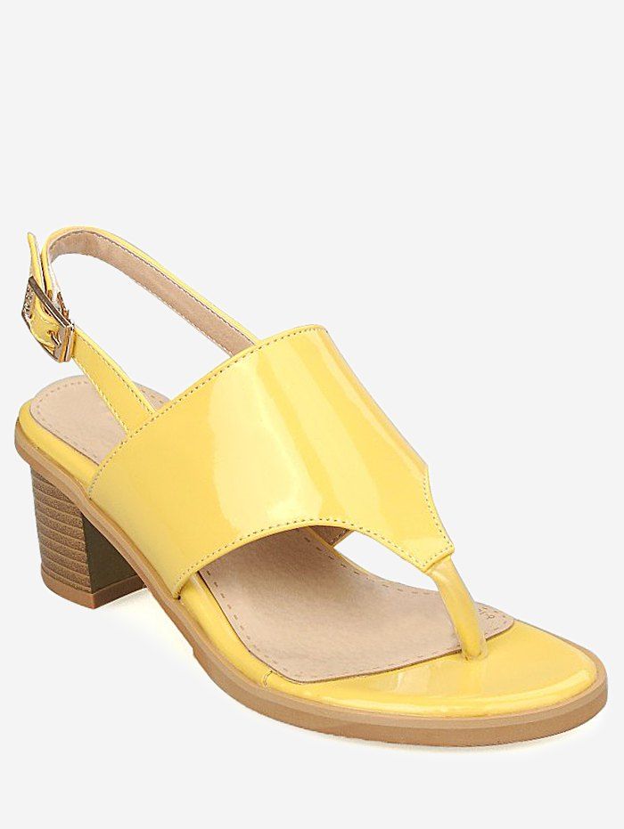 

Plus Size Leisure Chunky Heel Buckled Thong Sandals, Yellow