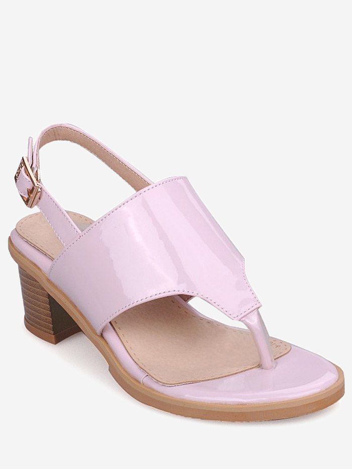 

Plus Size Leisure Chunky Heel Buckled Thong Sandals, Pink