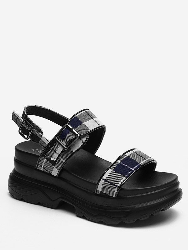 

Breathable Leisure Platform Heel Plaid Slingback Sandals, Blueberry blue