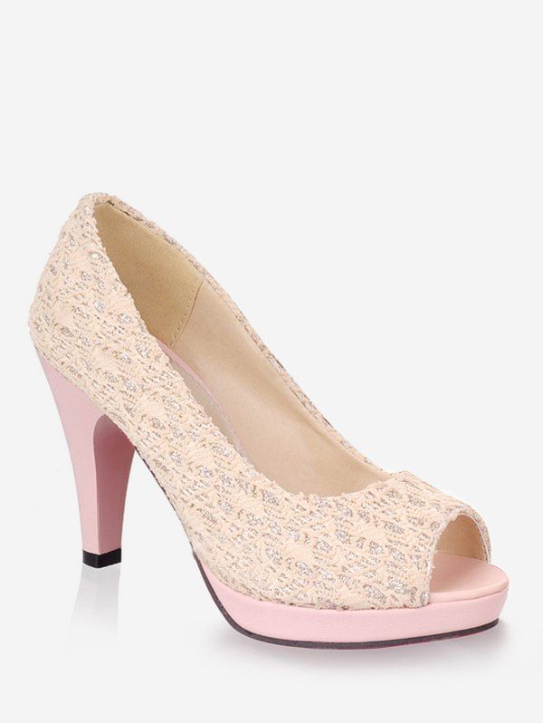 

Plus Size High Heel Chic Peep Toe Prom Pumps, Beige