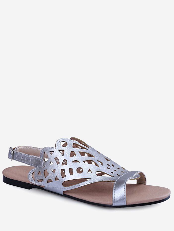 

Plus Size Casual Hollow Out Flat Heel Slingback Sandals, Silver