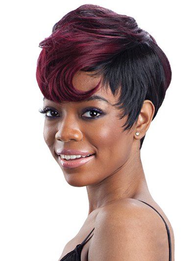 

Short Side Bang Straight Colormix Synthetic Wig, Multi-b