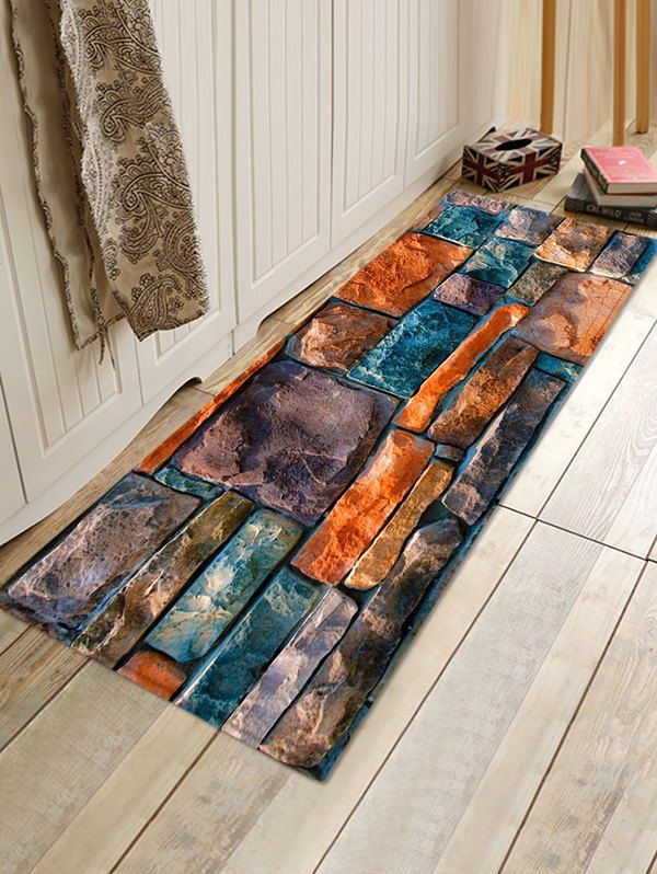 

Stone Wall Pattern Water Absorption Area Rug, Multi