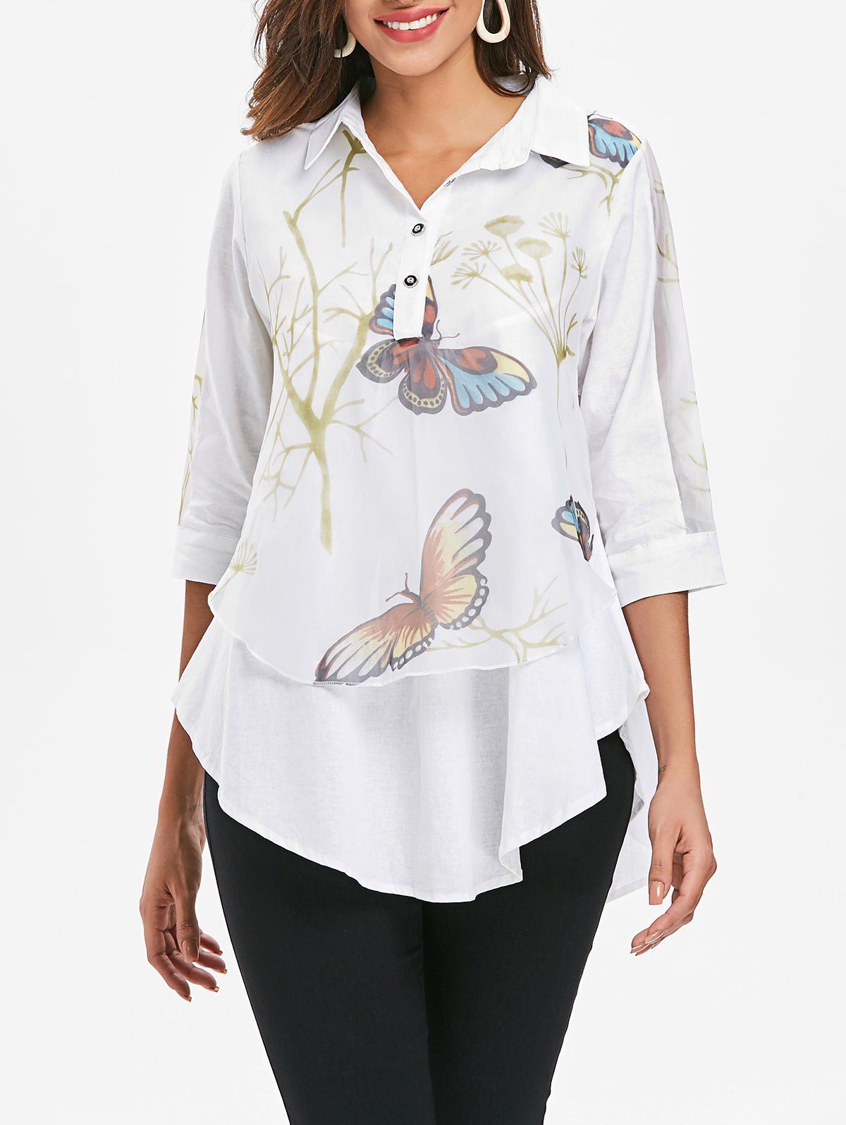 

Printed Overlay Tunic Top, White