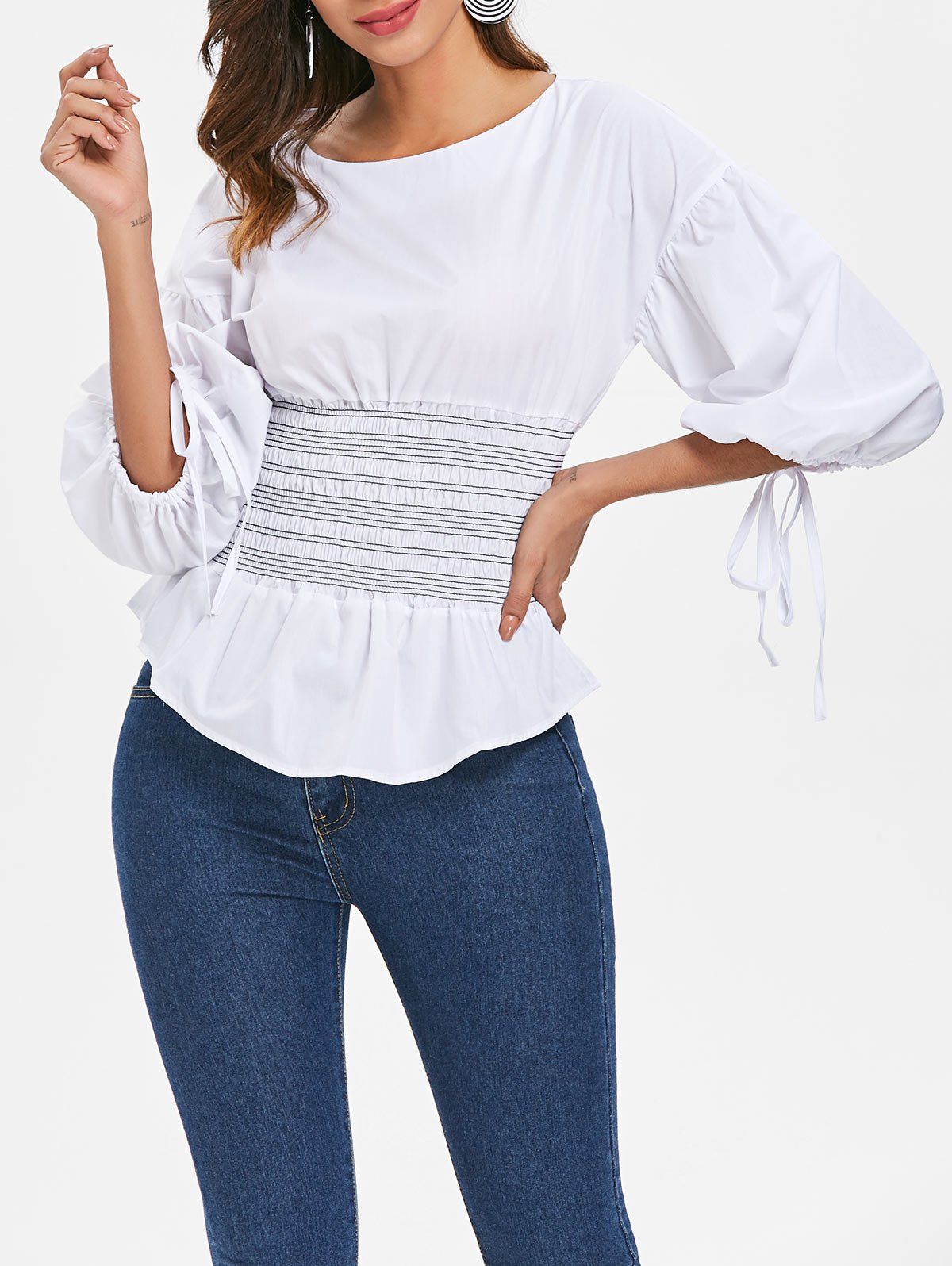 

Bubble Sleeve Smocked Top, White