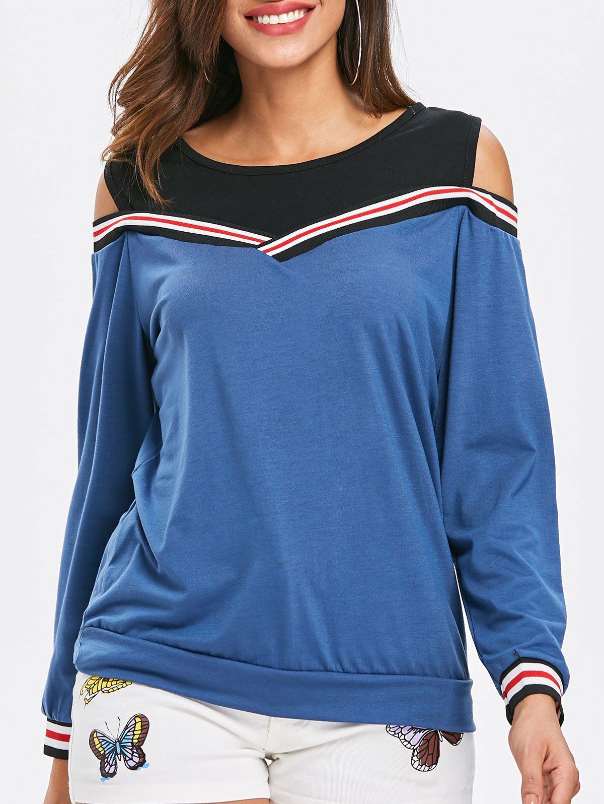 

Long Sleeve Cold Shoulder Sweatshirt, Windows blue