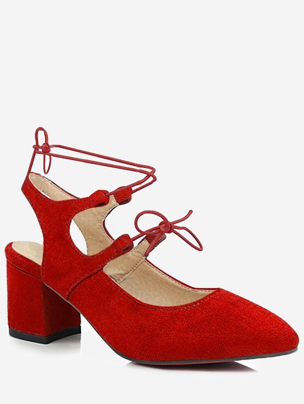 

Plus Size Block Heel Chic Pointed Toe Lace Up Sandals, Red