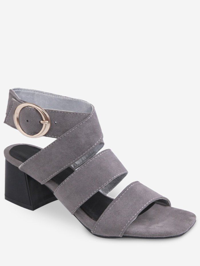

Plus Size Ankle Strap Block Heel Chic Sandals, Gray