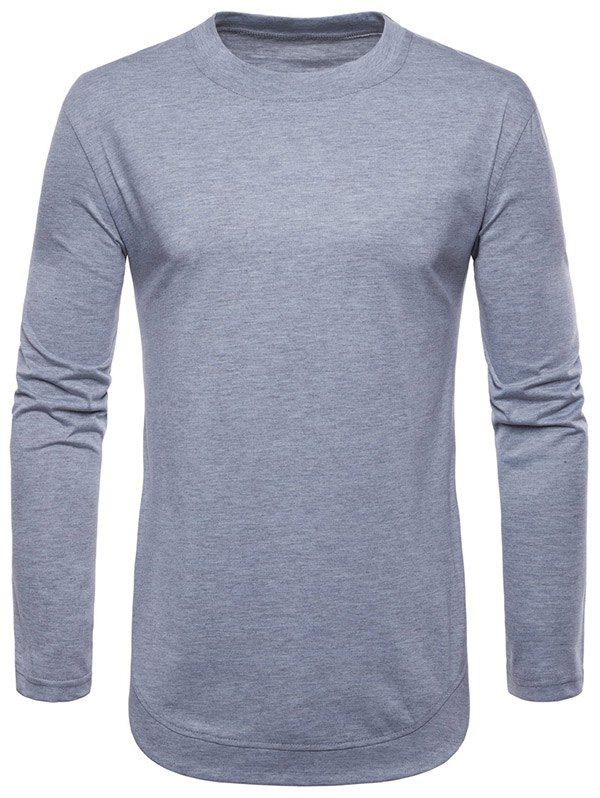 

Curved Seam Hem Solid Color Long Sleeve T-Shirt, Light gray