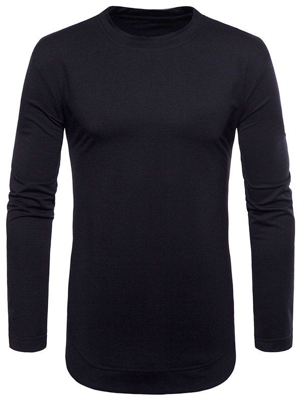 

Curved Seam Hem Solid Color Long Sleeve T-Shirt, Black
