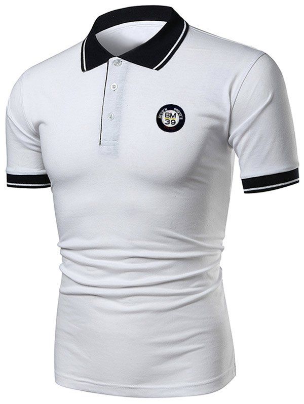 

Contrast Color Applique Short Sleeve Polo T-shirt, White