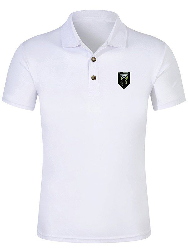 

Applique Solid Color Polo Collar T-shirt, White