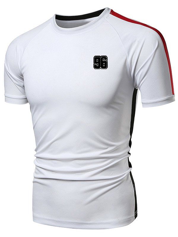 

Quick Dry Stripe Panel Applique Sports T-shirt, White