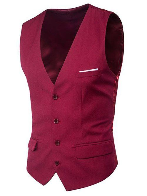 

Modern Solid Color Fit Suit Separates Vest, Red wine