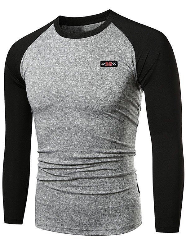 

Quick Dry Applique Contrast Color Sports T-shirt, Battleship gray