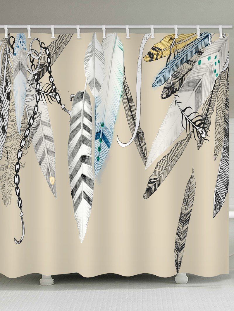 

Feather Printed Waterproof Bath Curtain, Light khaki