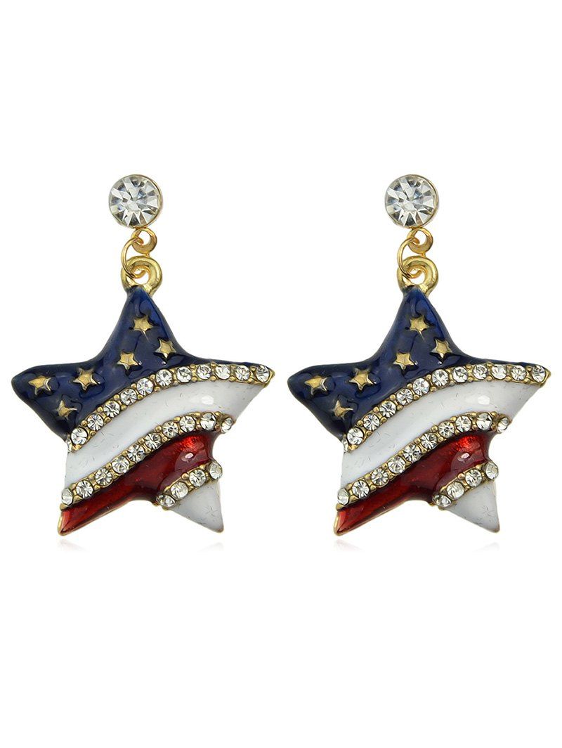 

Rhinestone American Flag Pattern Dangle Earrings, Gold