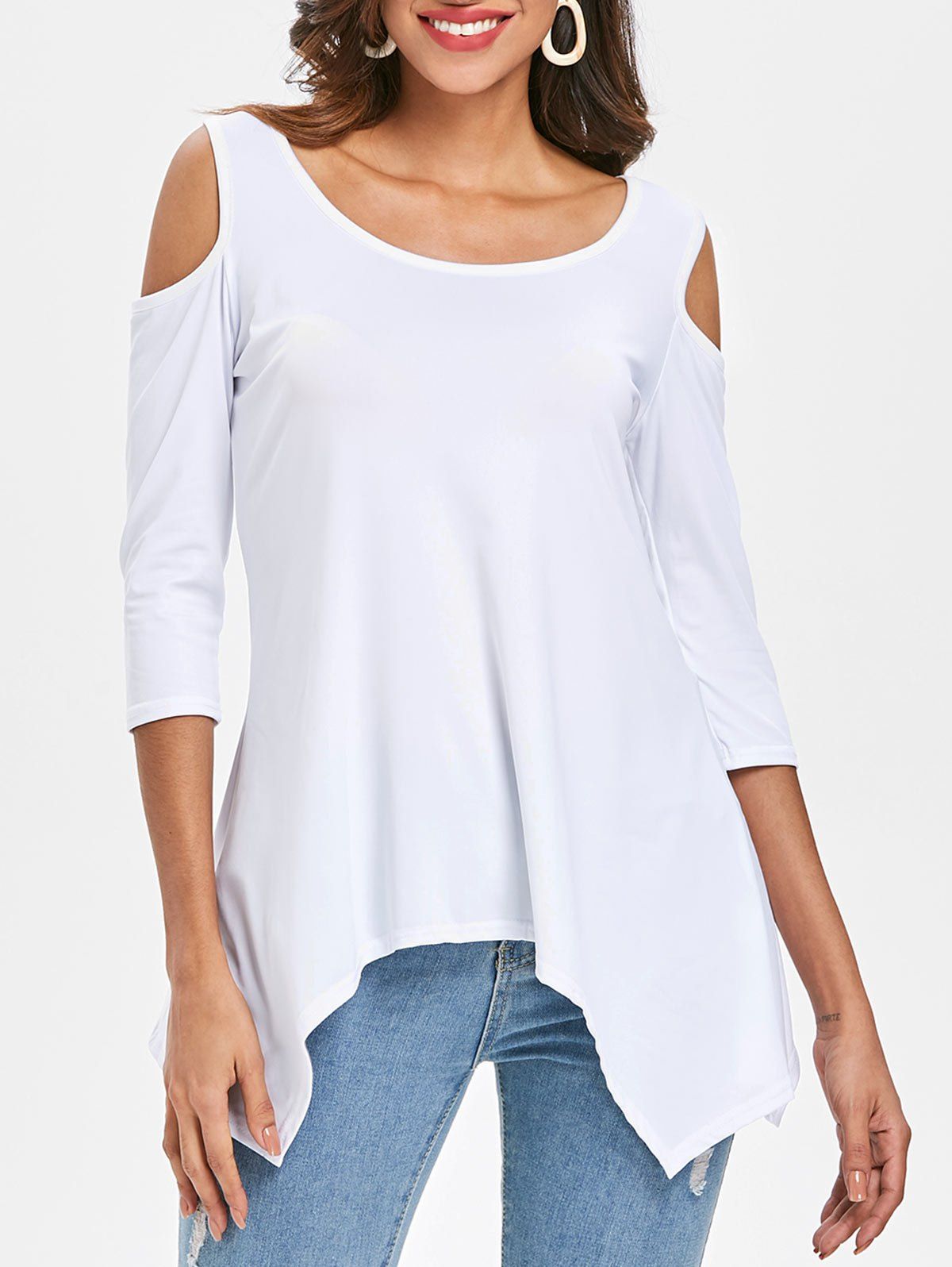 

Cold Shoulder Asymmetrical T-shirt, White