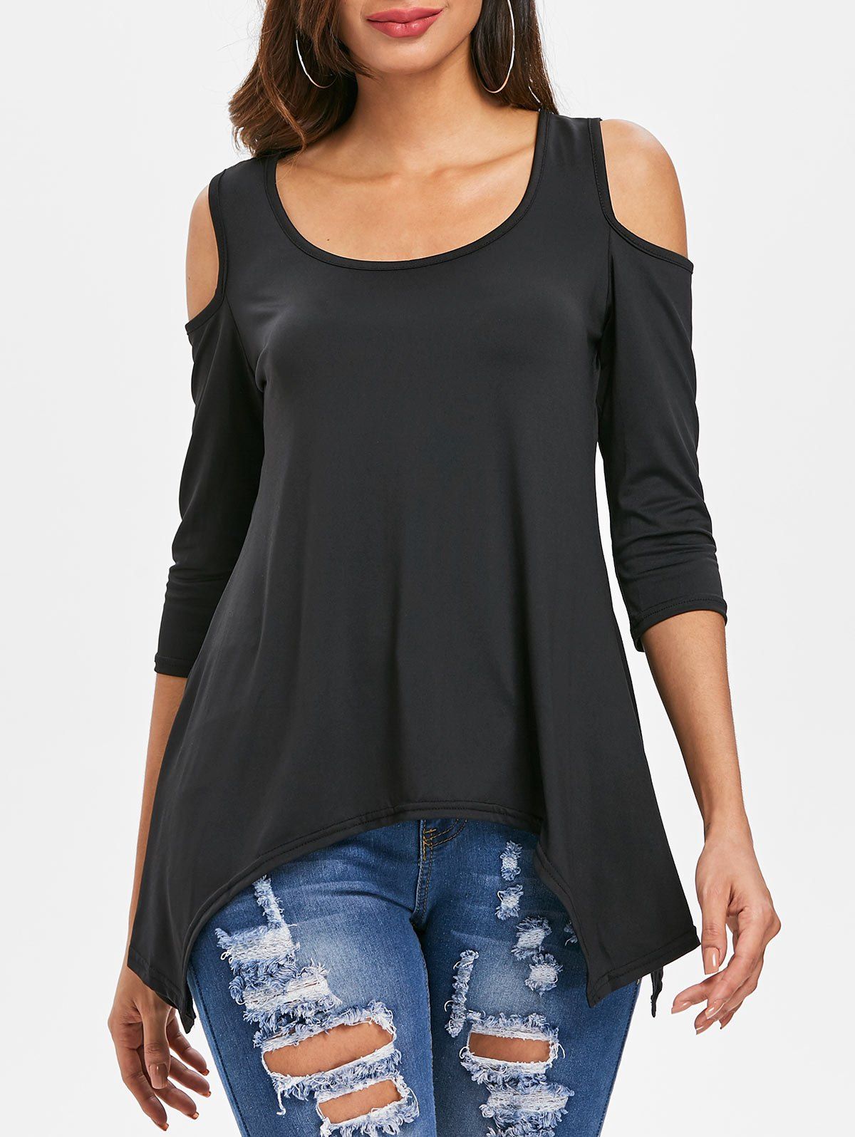 

Cold Shoulder Asymmetrical T-shirt, Black