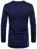 T-shirt Décoré de Button Lâche en Couleur Unie - Bleu Cadette 2XL