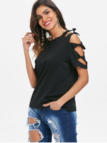 

Cut Out Sleeve Round Neck T-shirt, Black