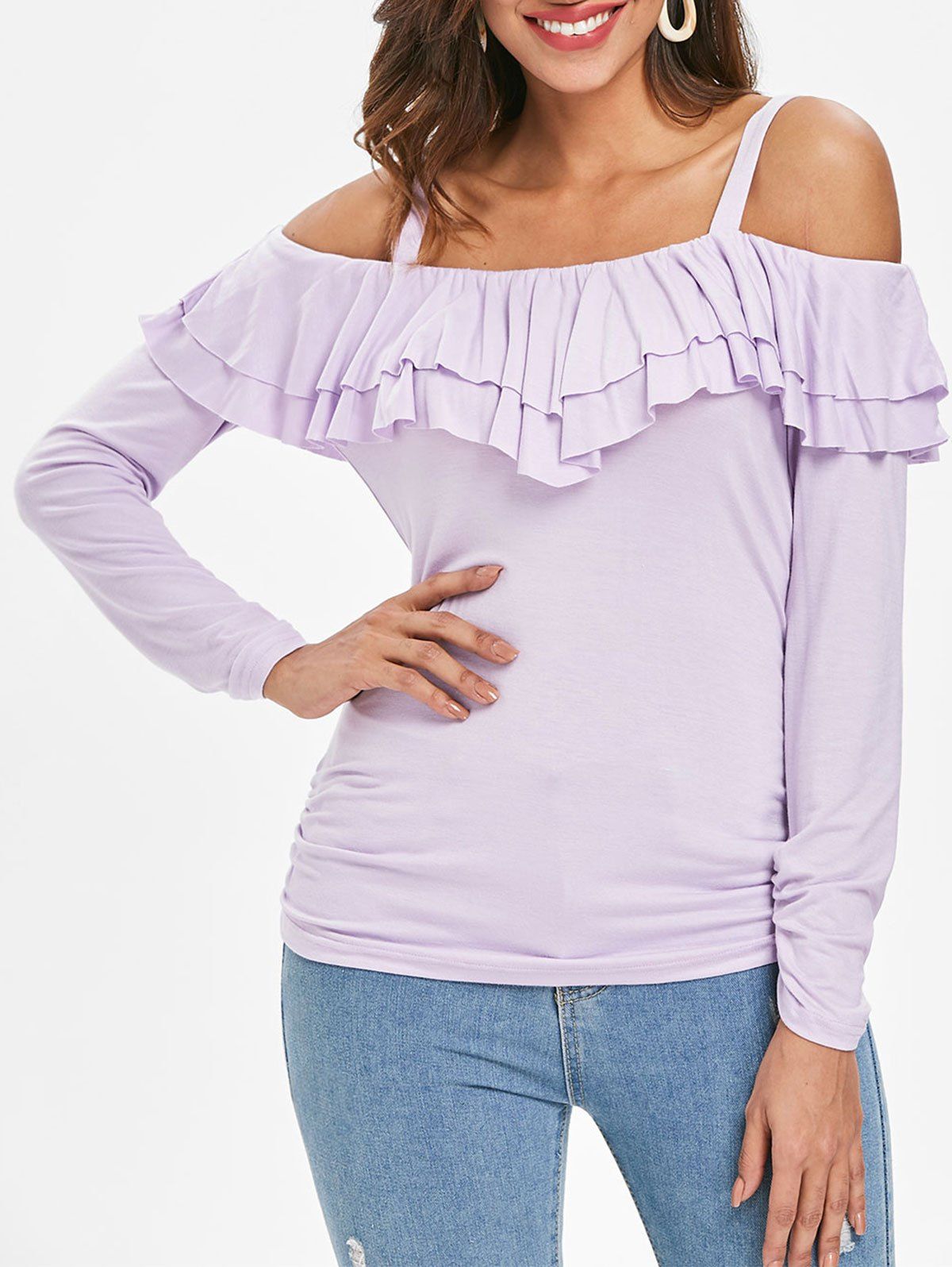 

Cold Shoulder Flounce Insert T-shirt, Mauve