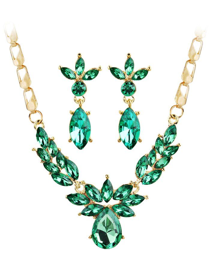 

Shiny Crystal Inlaid Pendant Necklace and Earrings Set, Green