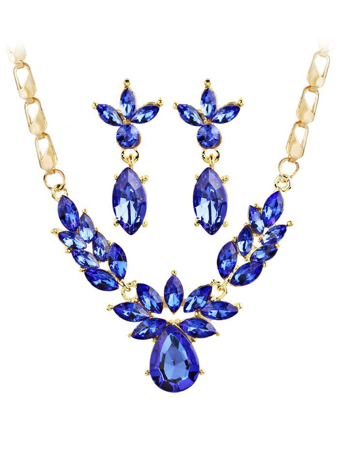 

Shiny Crystal Inlaid Pendant Necklace and Earrings Set, Blue