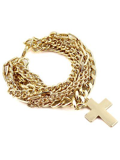 

Cross Pendant Decoration Layer Bracelet, Gold
