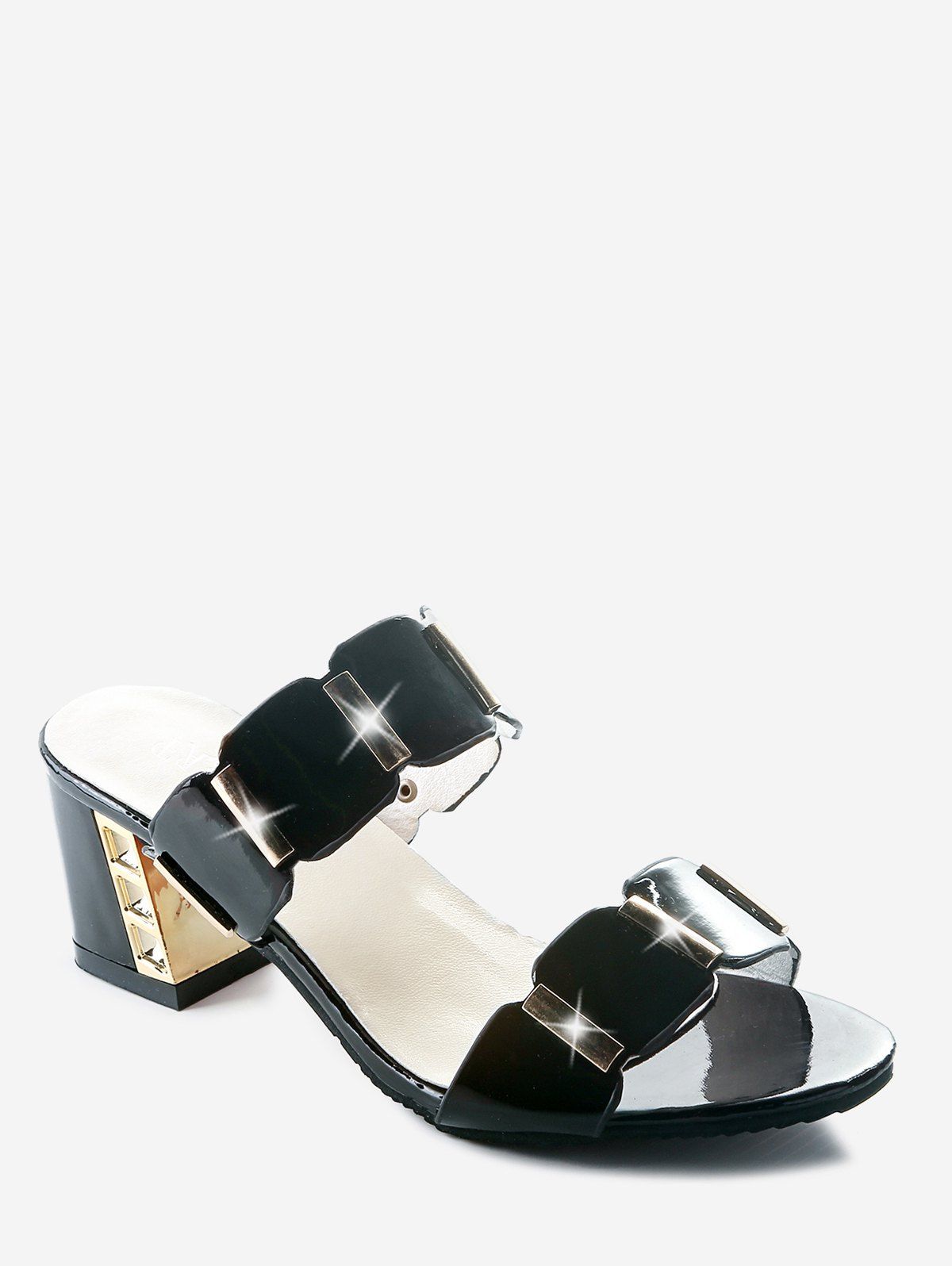 

Plus Size Leisure Block Heel Metallic Slide Sandals, Black