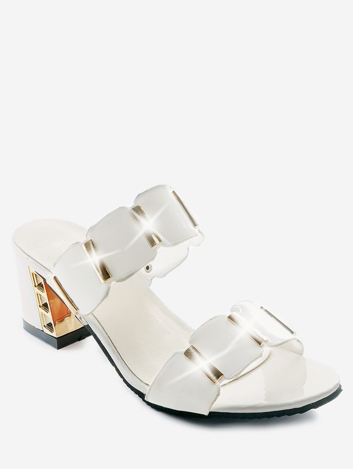 

Plus Size Leisure Block Heel Metallic Slide Sandals, White