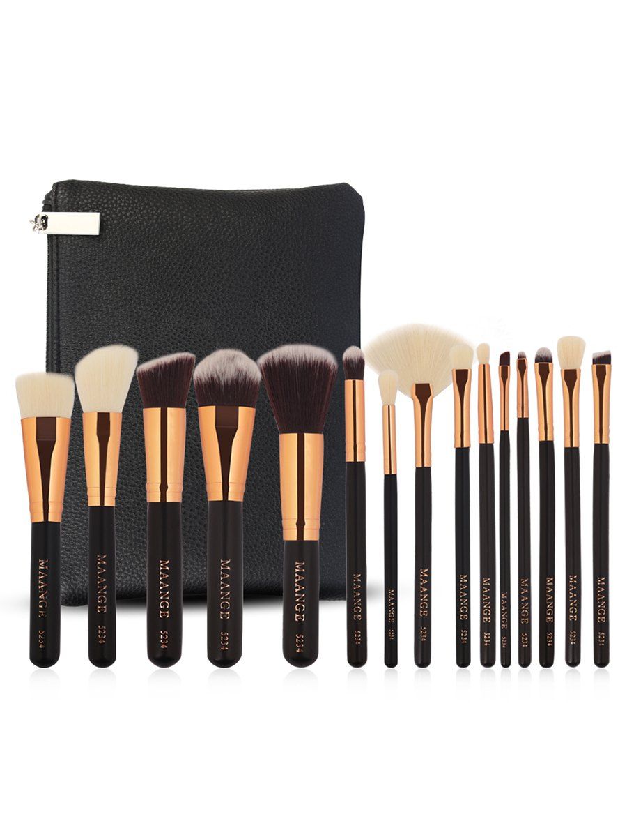 

15Pcs Ultra Soft Fiber Hair Cosmetic Brush Set with Cosmetic Bag, Black