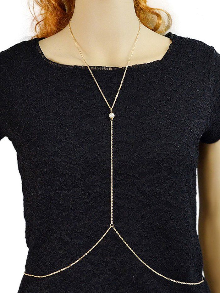 

Artificial Pearl Thin Y Shaped Body Chain, Gold