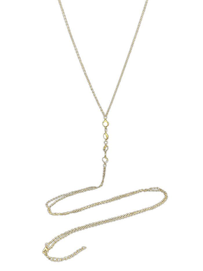

Rhinestone Thin Cross Beach Body Chain, Gold