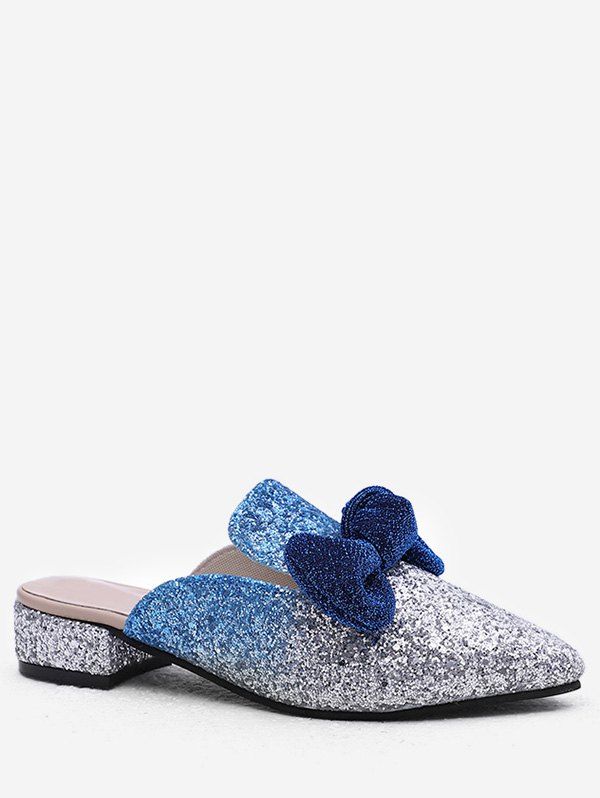 

Plus Size Pointed Toe Block Heel Glitters Bow Mules Shoes, Light slate blue