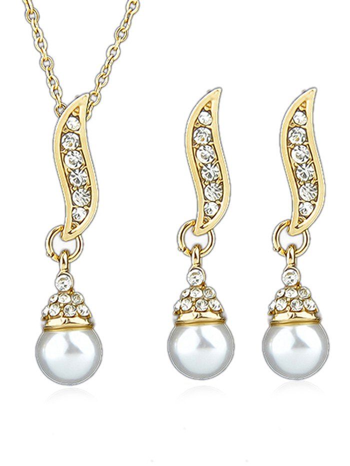 

Artificial Pearl Leaf Pendant Necklace Earrings Set, Multi