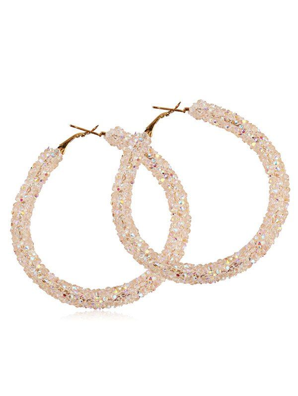 

Pair of Color Crystal Decorative Round Hoop Earrings, Light pink