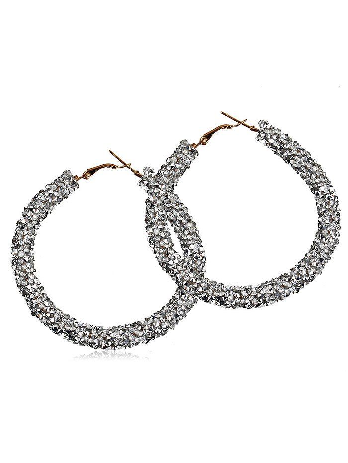 

Pair of Color Crystal Decorative Round Hoop Earrings, White