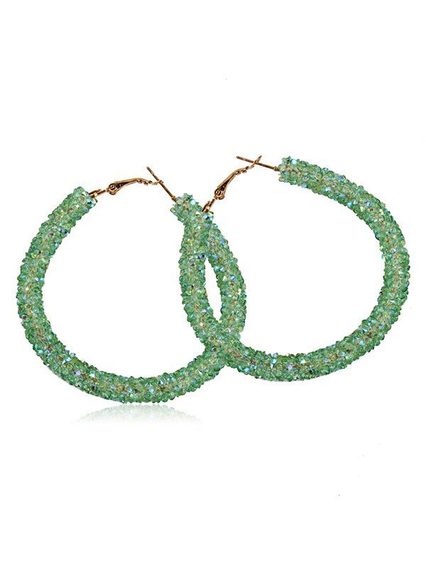 

Pair of Color Crystal Decorative Round Hoop Earrings, Green