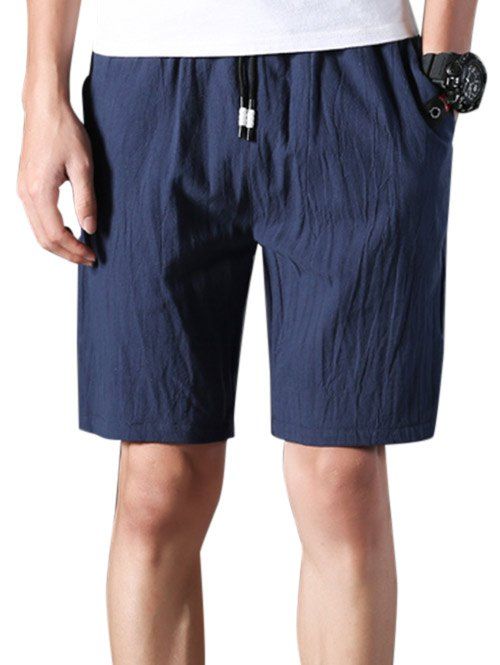 

Applique Elastic Waist Casual Shorts, Deep blue